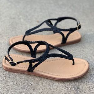 Soda Braided Triangle Black Ankle Strap Sandal